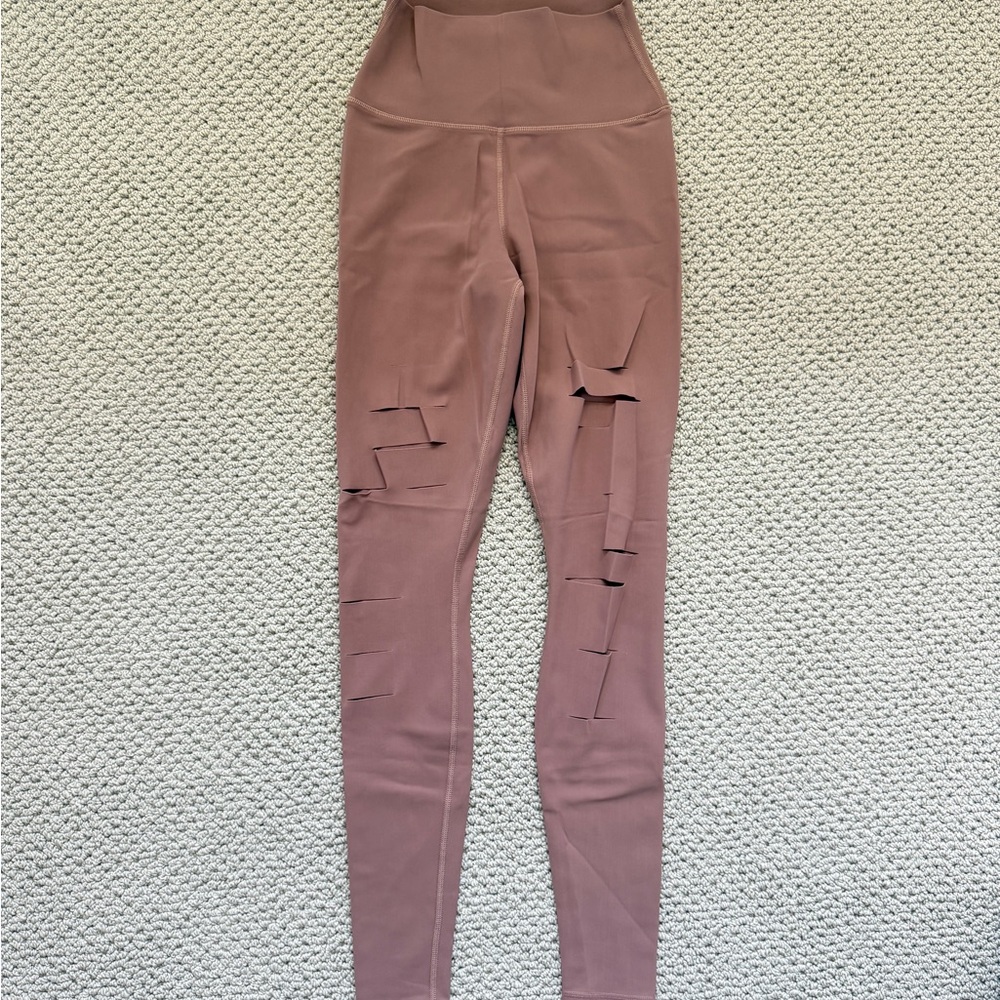 Alo Yoga High-Waist Ripped Warrior Leggings, Smoky Quartz, Size XS